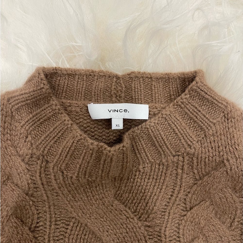Brown 100% cashmere mock neck sweater